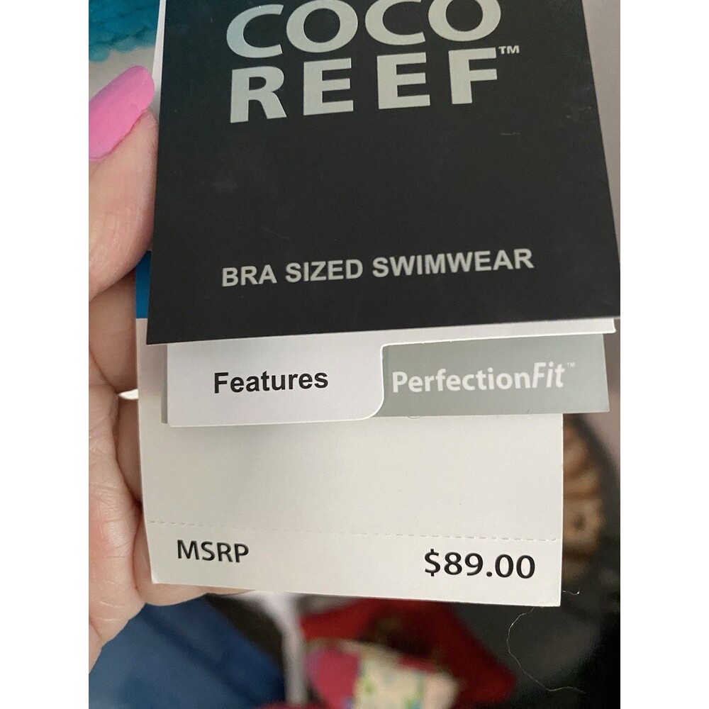 Nwt Coco Reef Turquoise Bra Sized Swim Top 36/38C Adjustable Ties - Picture 15 of 16